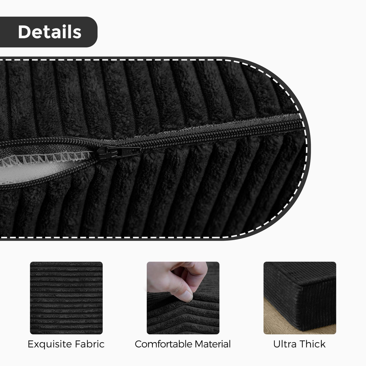 MAXYOYO Folding Corduroy Mattress, Tri Fold Floor Mattress 15cm thick with Washable Cover,Foldable in Three,Space-Saving for Guest Black, Single