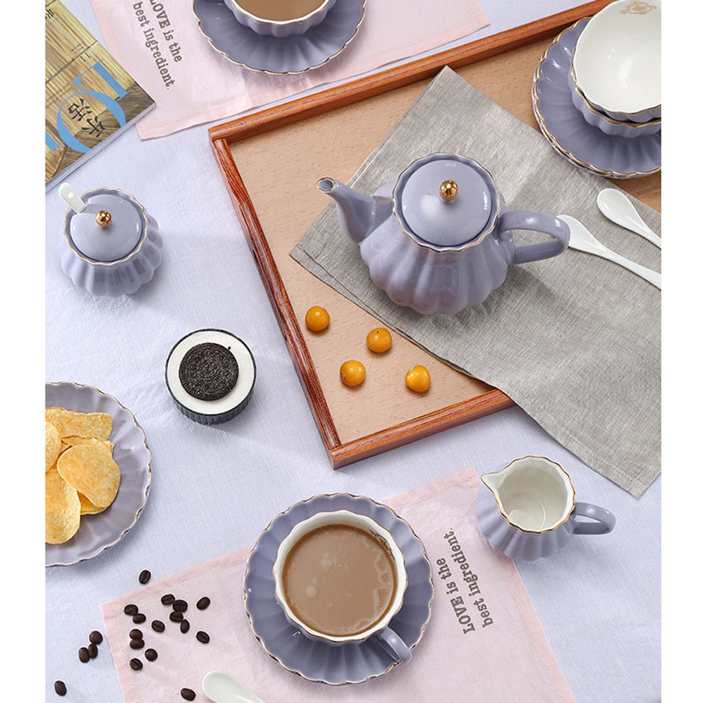 Sweejar Home Royal Porcelain Tea Set - 21-Piece Pumpkin Ceramic Set, Purple
