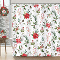 Bonhause Christmas Poinsettia Shower Curtain | Red Floral Waterproof Fabric