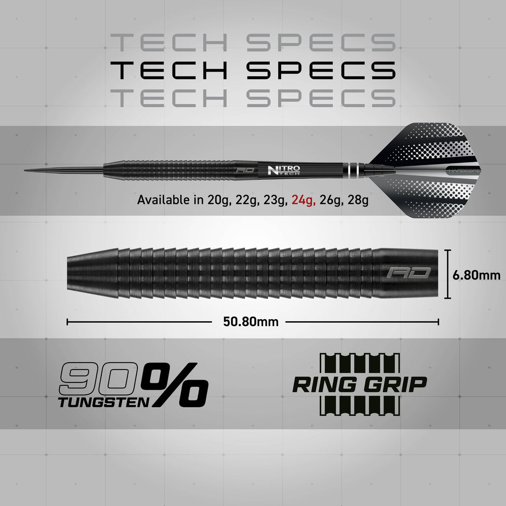 Red Dragon Razor Edge Black 24g Steel Tip Darts – 85% Tungsten Set