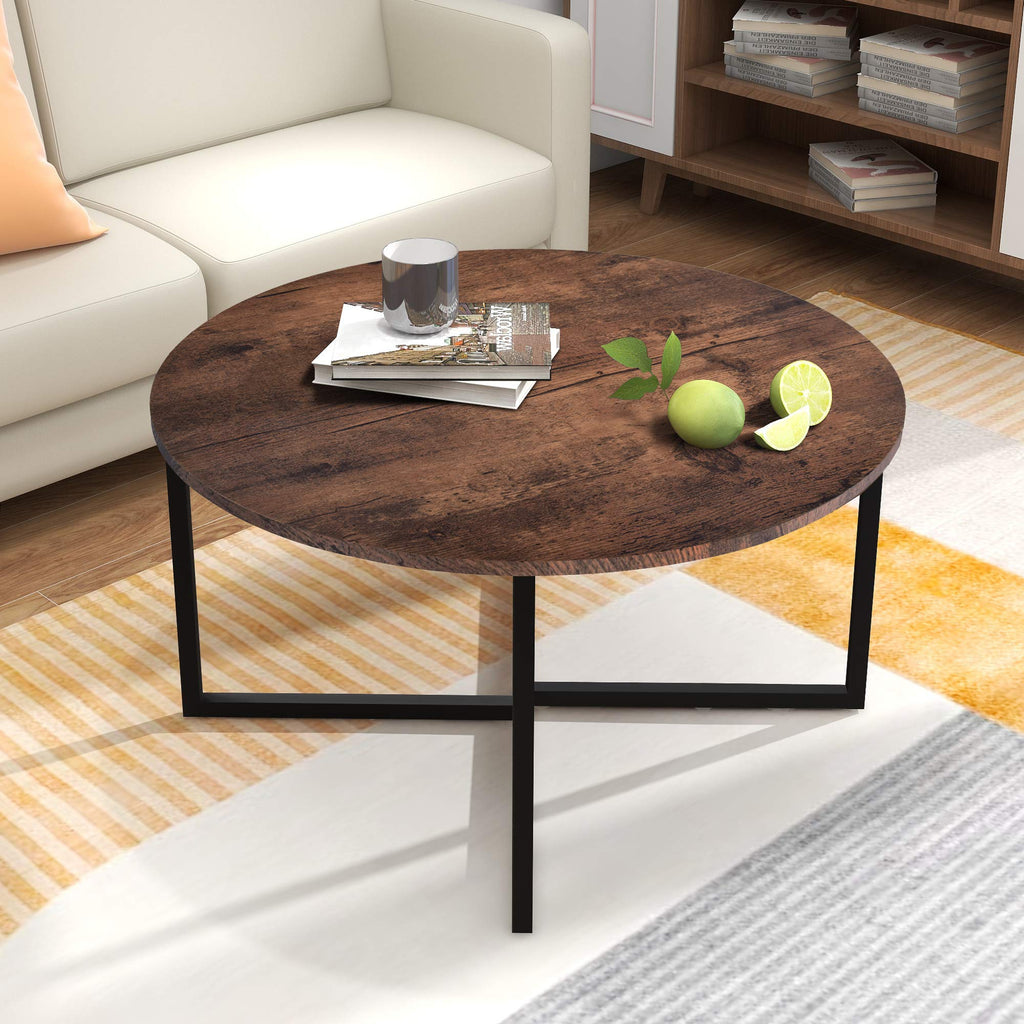 BOFENG Round Coffee Table – Modern Wood and Metal Sofa Tea Table