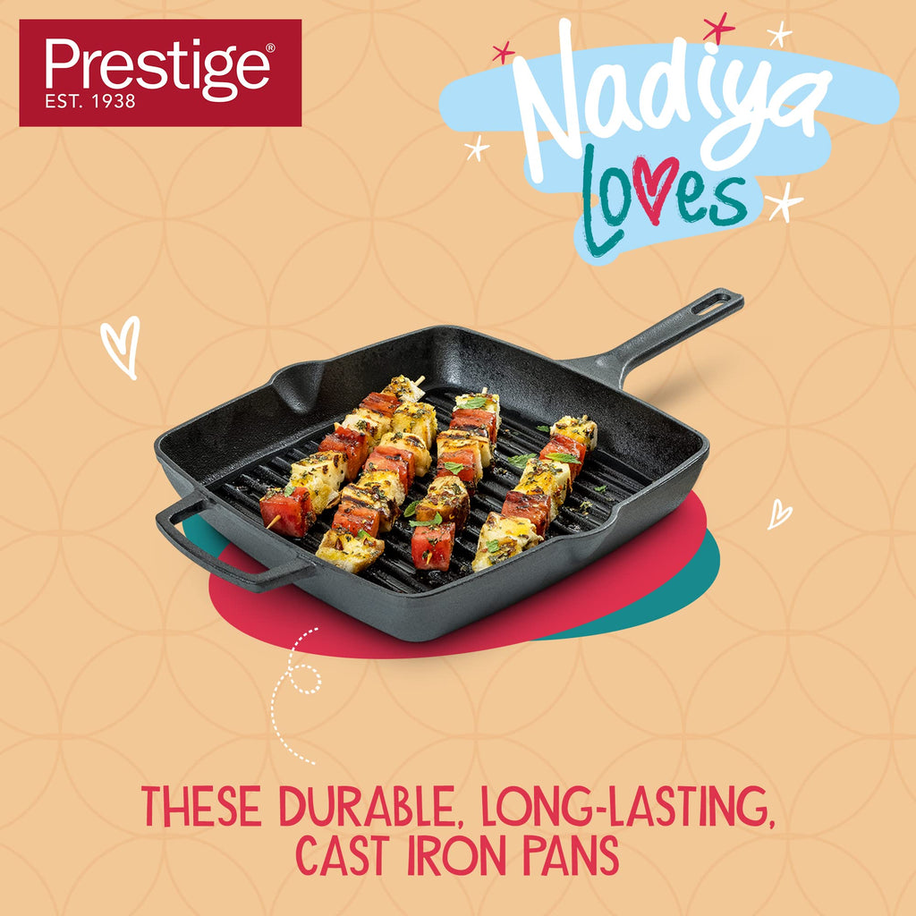 Prestige x Nadiya Pre-Seasoned Cast Iron Griddle Pan – 25cm Square
