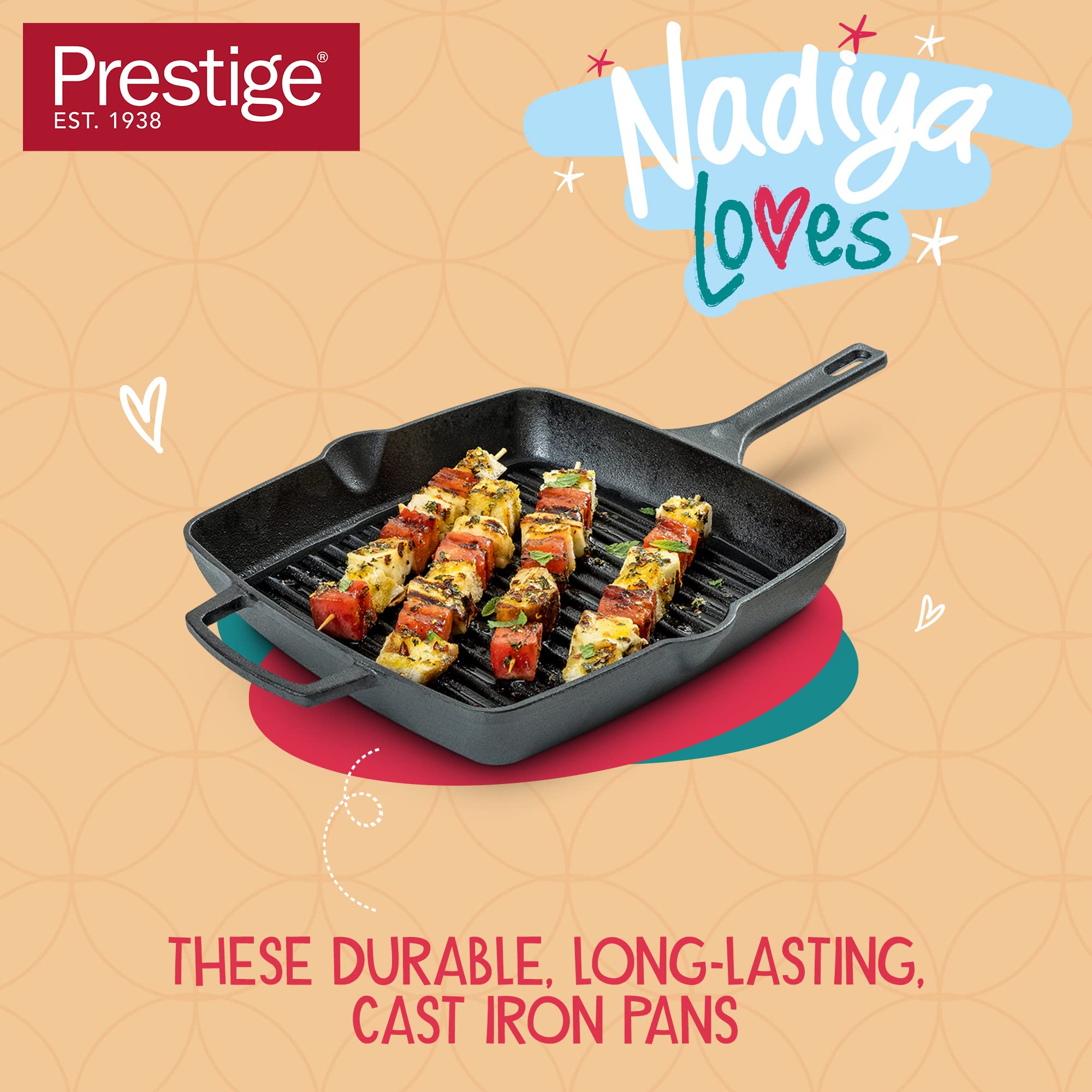 Prestige x Nadiya Pre-Seasoned Cast Iron Griddle Pan – 25cm Square