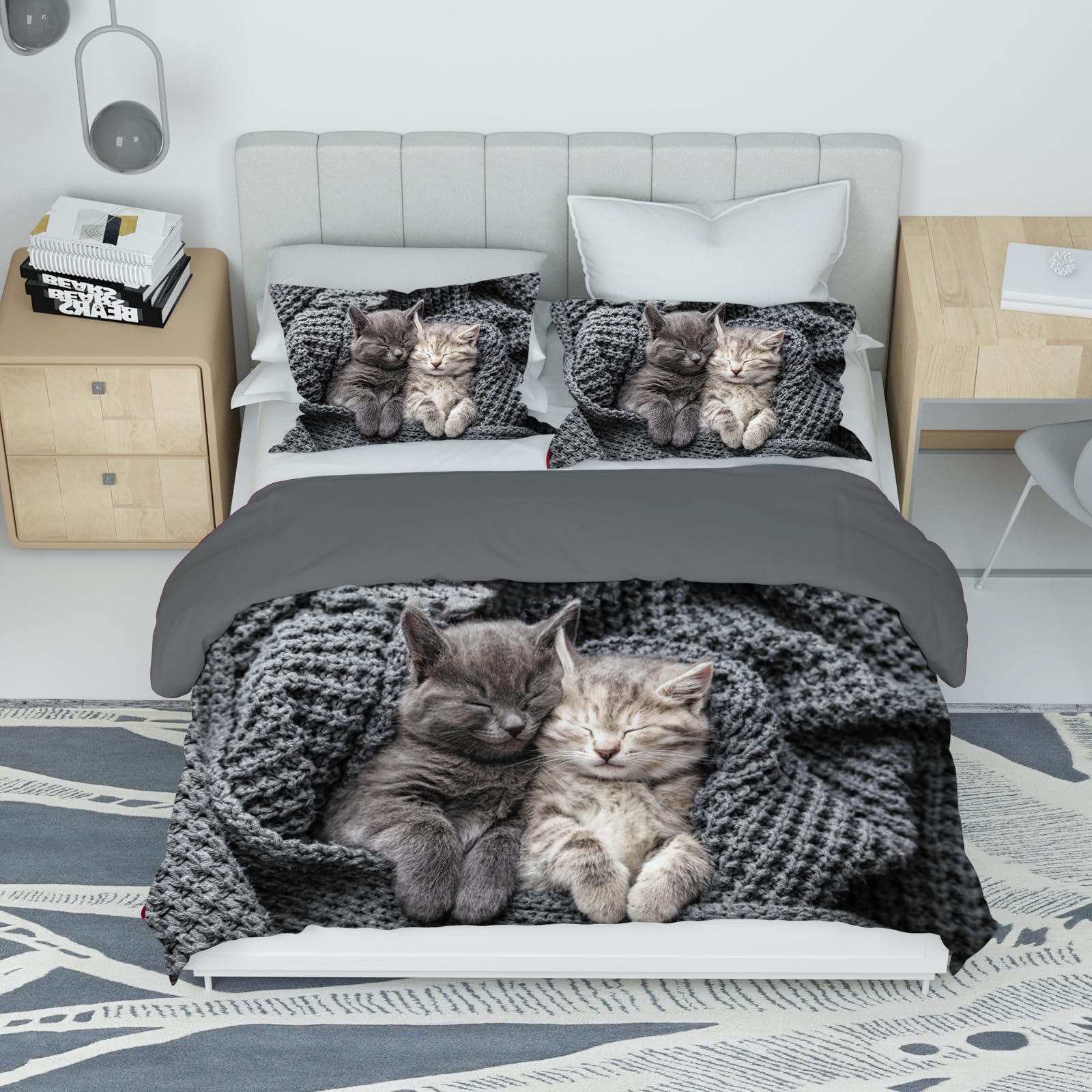 VTRXEG Cat Bedding Set | 3-Piece Soft Microfiber Duvet Cover (220x240cm)