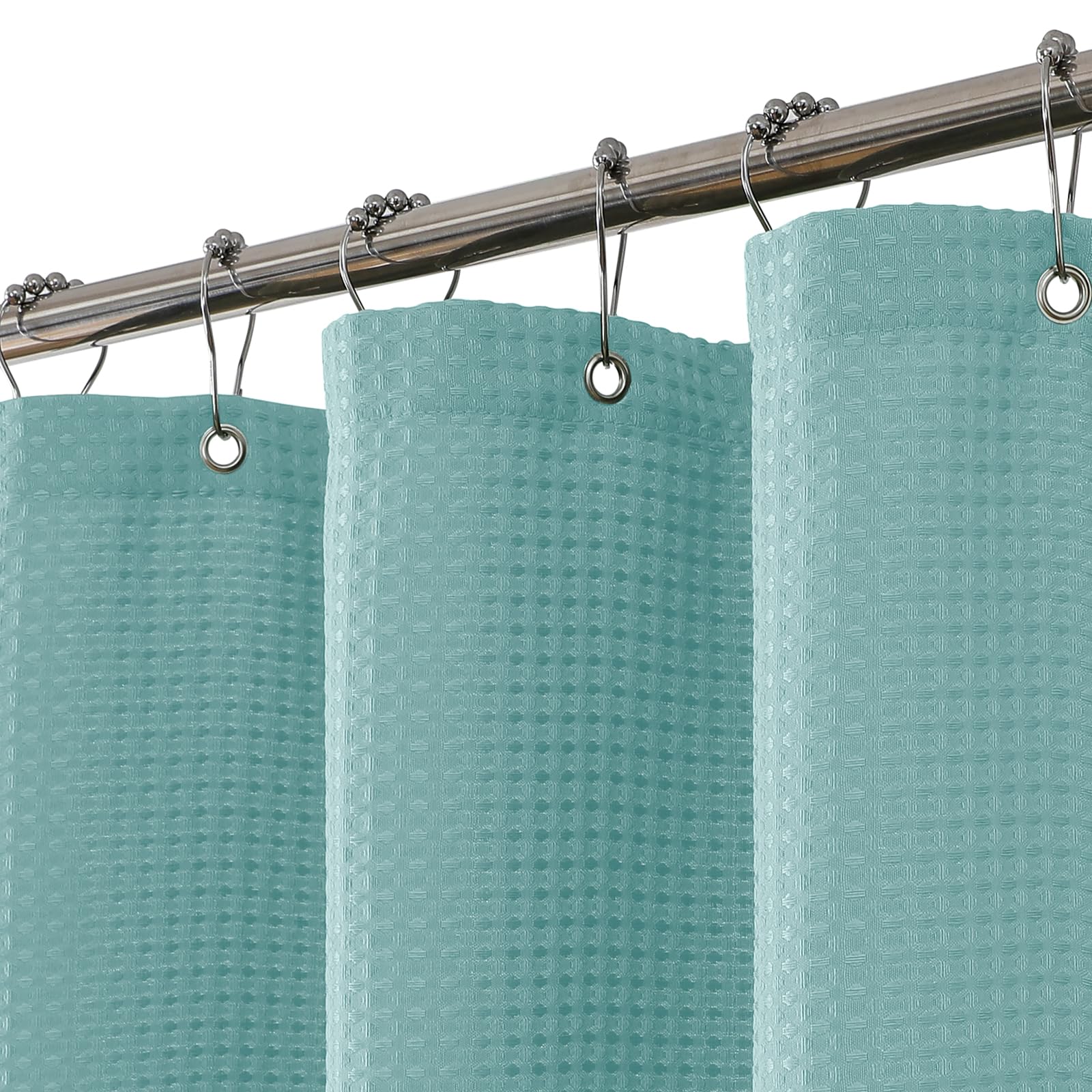 FY&XZH Waffle Weave Shower Curtain with Hooks - Heavy-Duty Blue 92x183cm