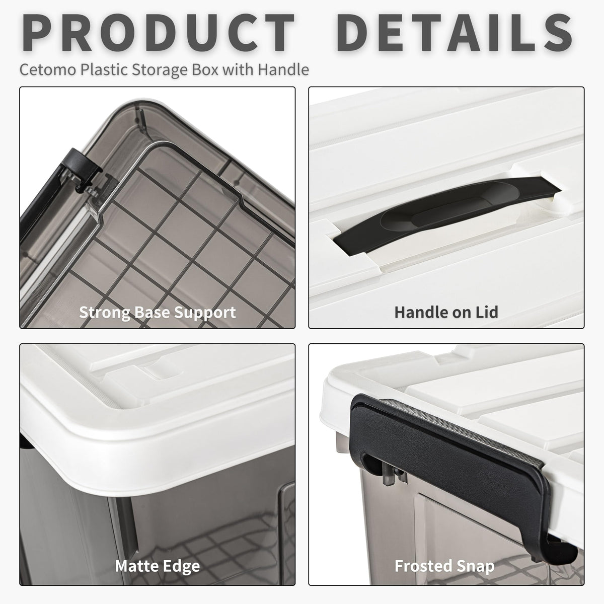 Cetomo 35L*3 Storage Boxes, Carry Plastic Storage Box with Lids, Organizing Container with Handle and Secure Latching Buckles, Stackable, Nestable