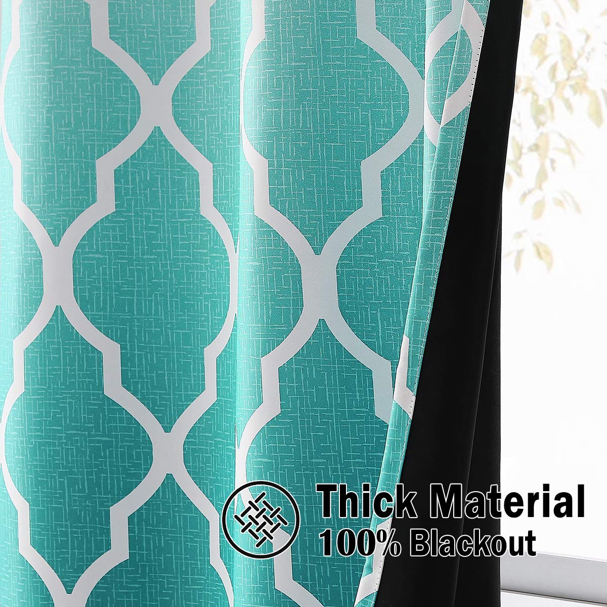 Beauoop Teal Ombre Blackout Curtains – Geometric Thermal Eyelet Drapes