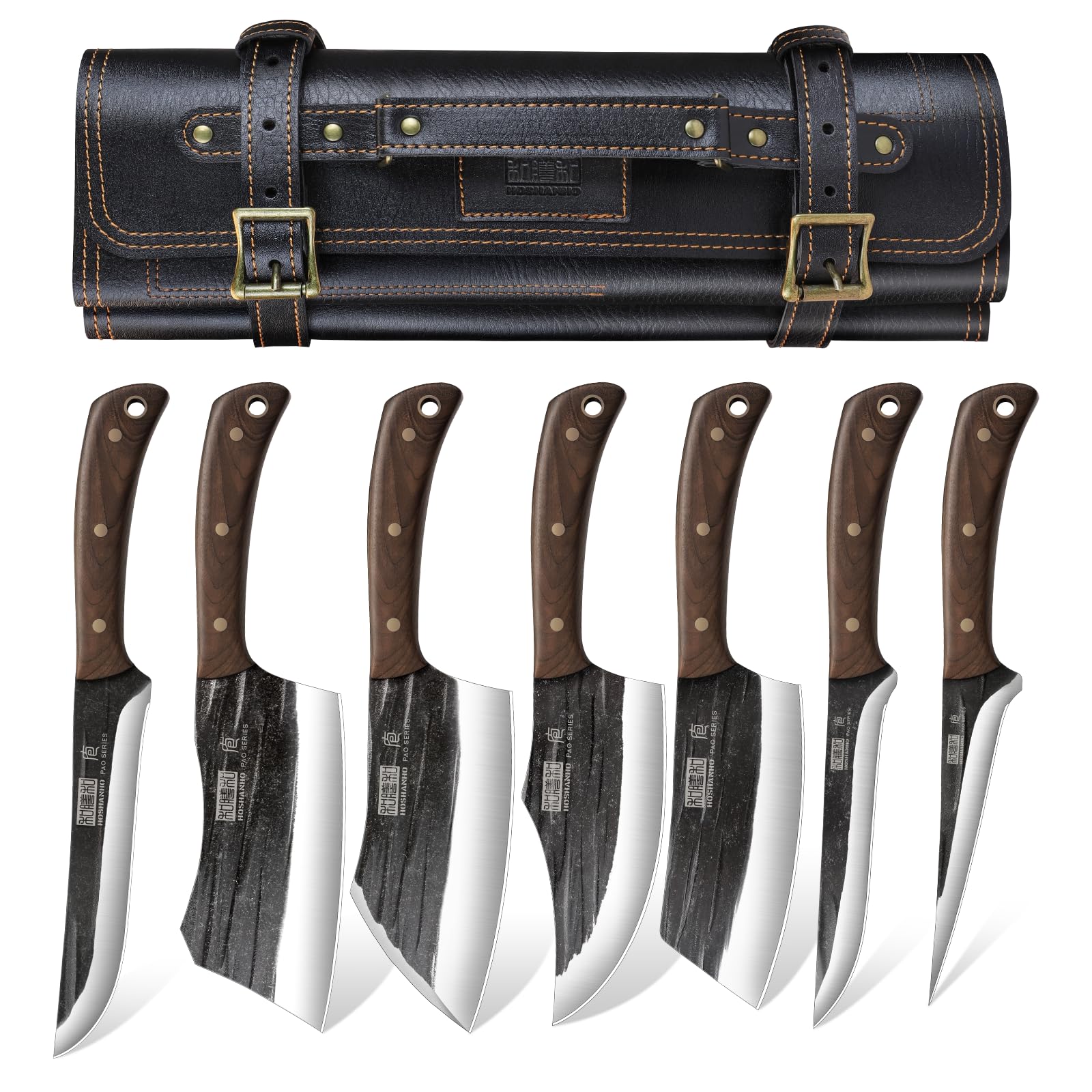 HOSHANHO Hand Forged Butcher Knife Set with Roll Bag | 3-Piece Meat Cleaver