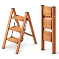 GameGem 3 Step Folding Ladder – Aluminum Woodgrain Stool, 150KG Load