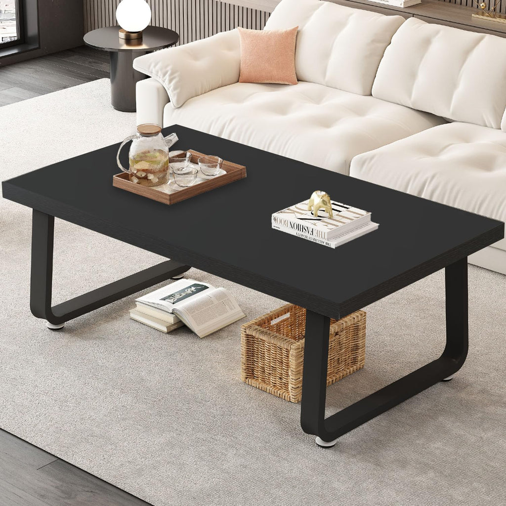 HSH Black Oak Coffee Table, 55D×100W×46.5H cm, Rustic Industrial Wooden Coffee Table for Living Room Bedroom Office - image 1
