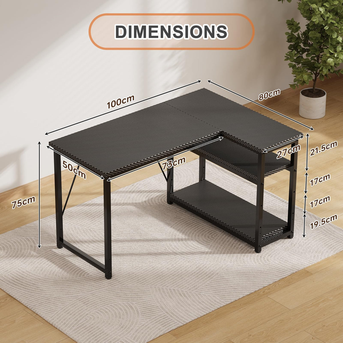 JUMMICO Small L Shaped Desk 100x80cm with Storage, Corner Computer Desk with Reversible Shelf, Sturdy Office Desk & Workstations for Home Office - image 2