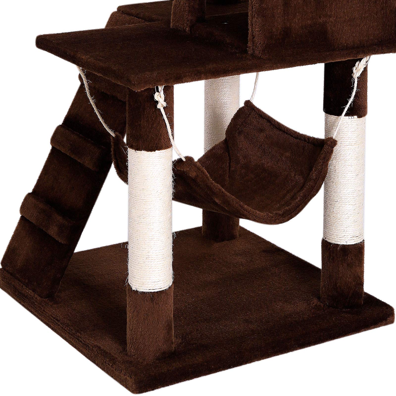 lionto Cat Tree with Hammock & Tunnel – 133cm Sisal Scratching Post