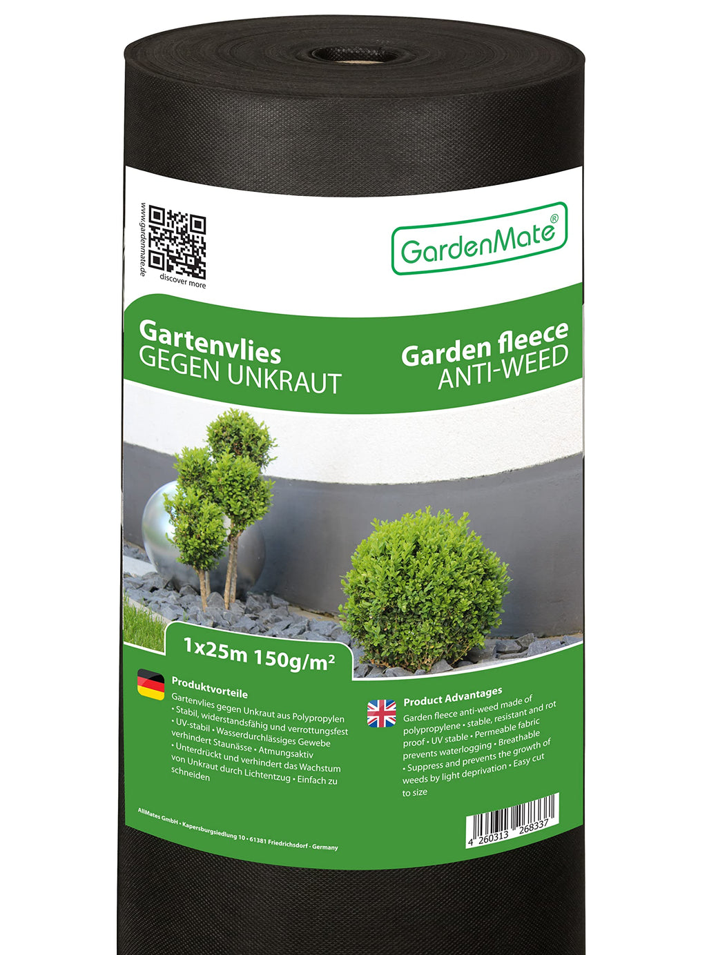 GardenMate Weed Control Fabric – 1m x 25m Heavy Duty 150gsm Membrane