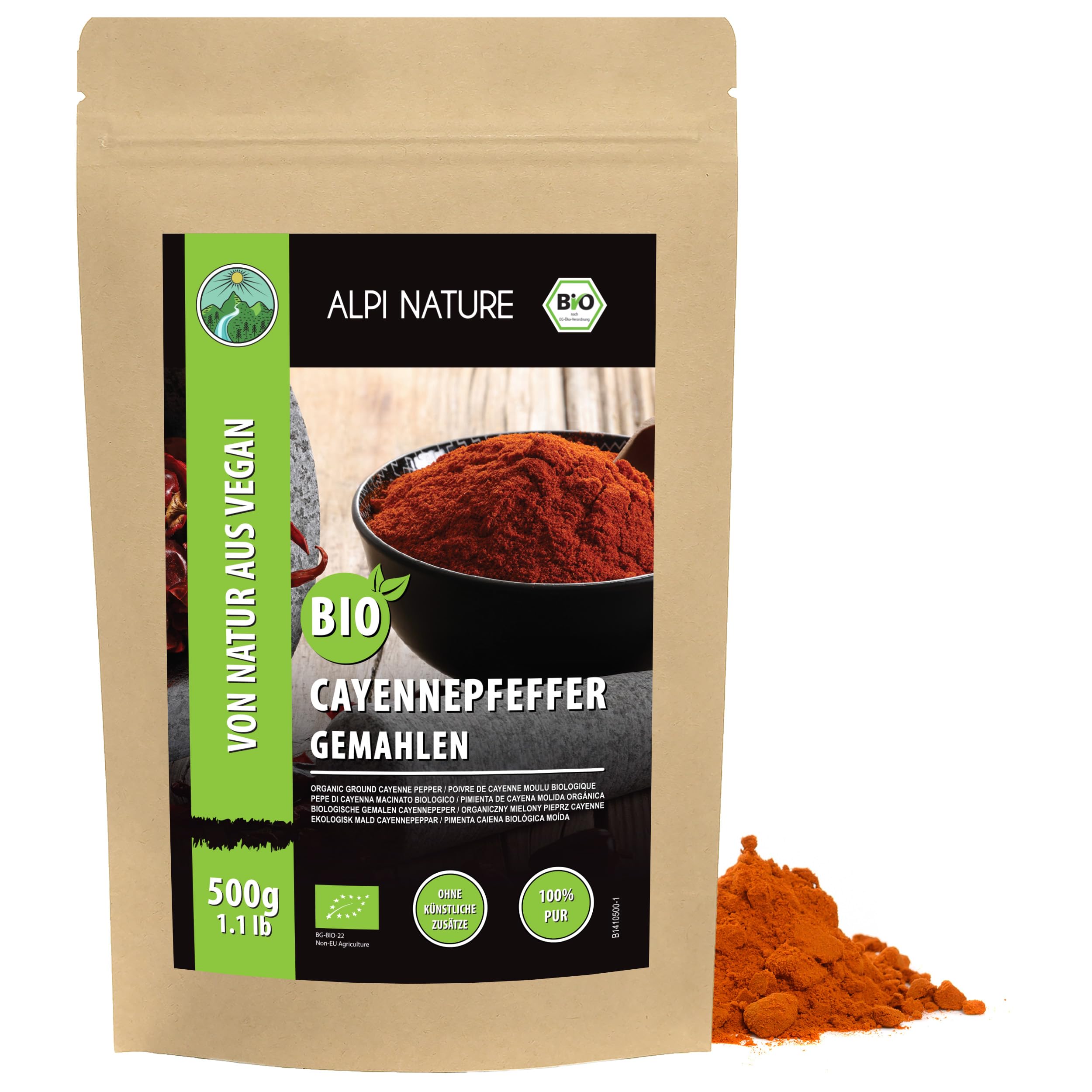 Alpi Nature Organic Cayenne Pepper Powder – 500g Ground Hot Chilli