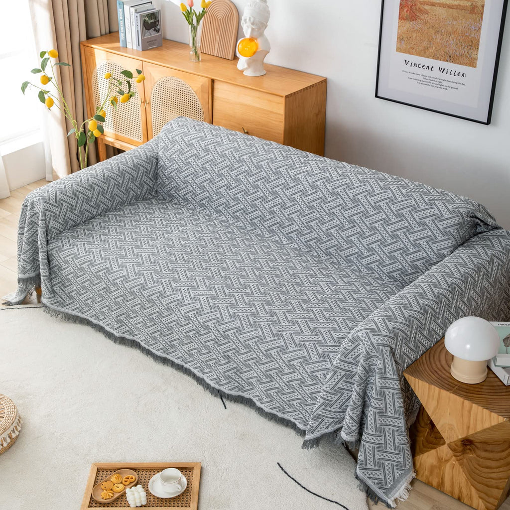 LHGOGO Large 3 Seater Sofa Throw | Jacquard Cotton Blend Bedspread