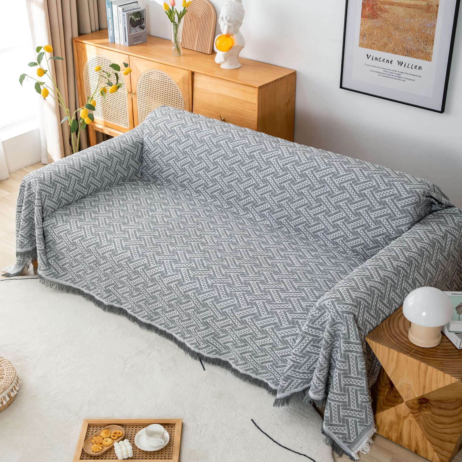 LHGOGO Large 3 Seater Sofa Throw | Jacquard Cotton Blend Bedspread