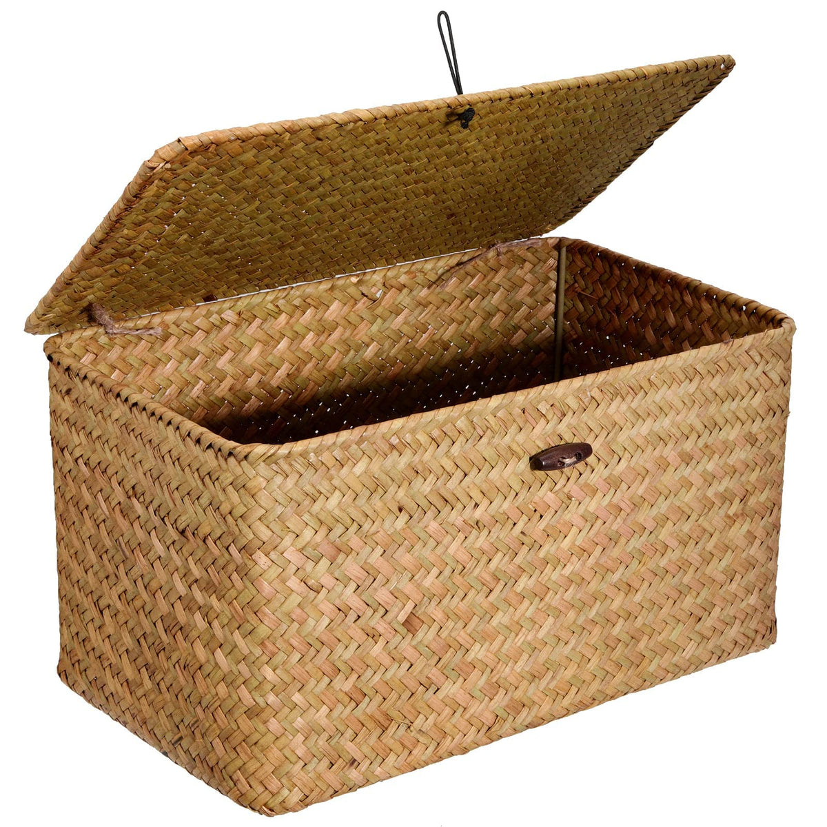 Set of 3 Seagrass Rattan Boxes with Lid, Rectangular Woven Storage Hamper - image 5
