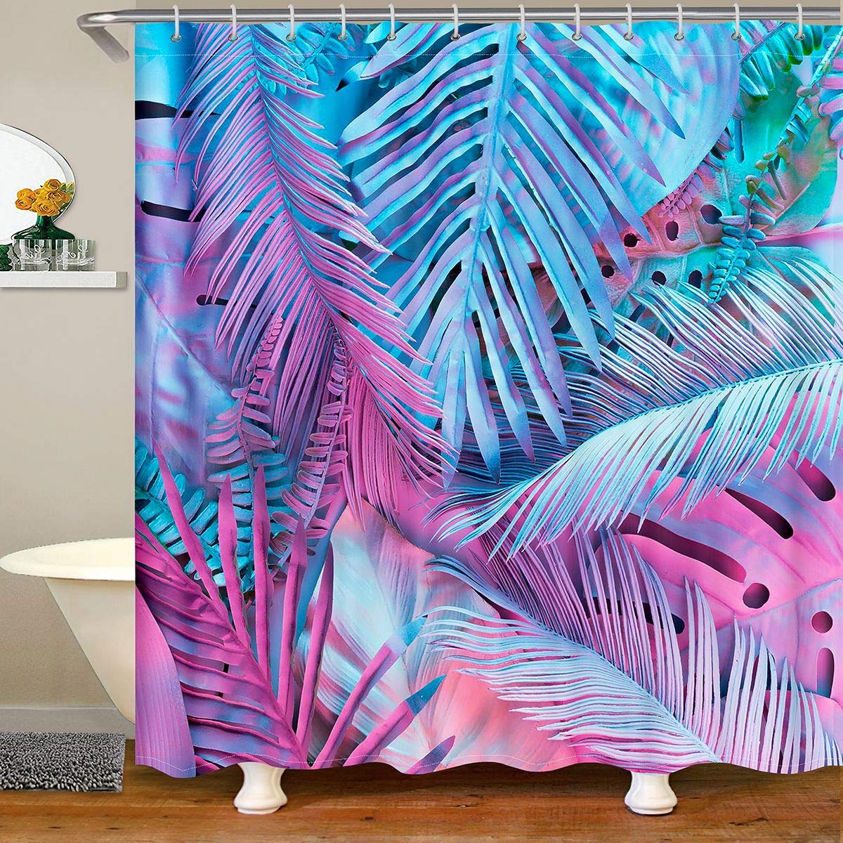Tropical Palm Leaf Waterproof Polyester Bathroom Shower Curtain