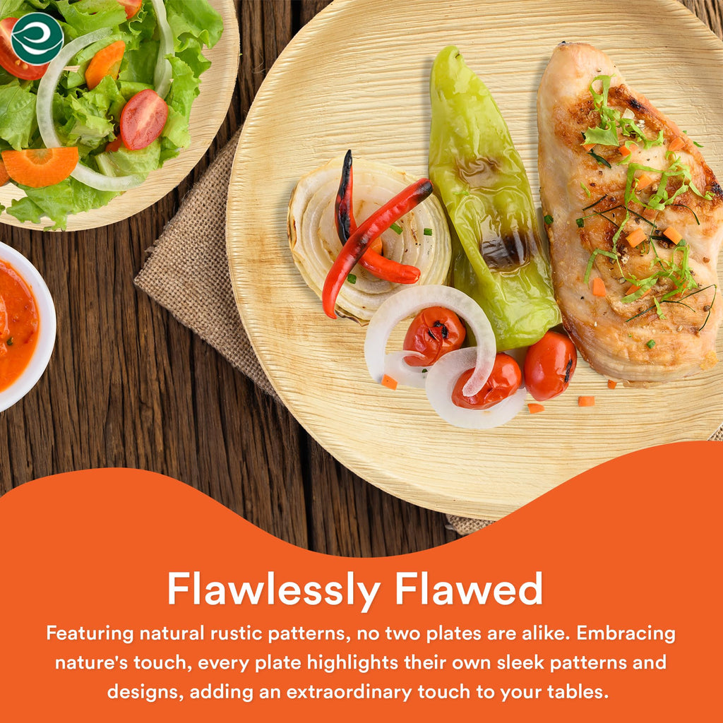 Eco Soul 100-Pack Palm Leaf Plates – 8 Inch Round Compostable Tableware