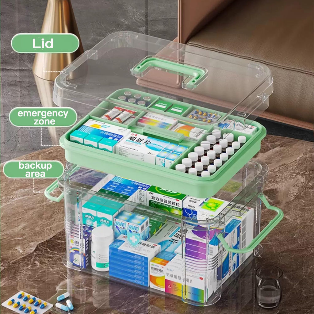 Medicine Storage Box, Medicine Container Box, First Aid Box Household Medicine Container For Medicine Storage, 2-Layer Multi Grid Medicine Box - image 3