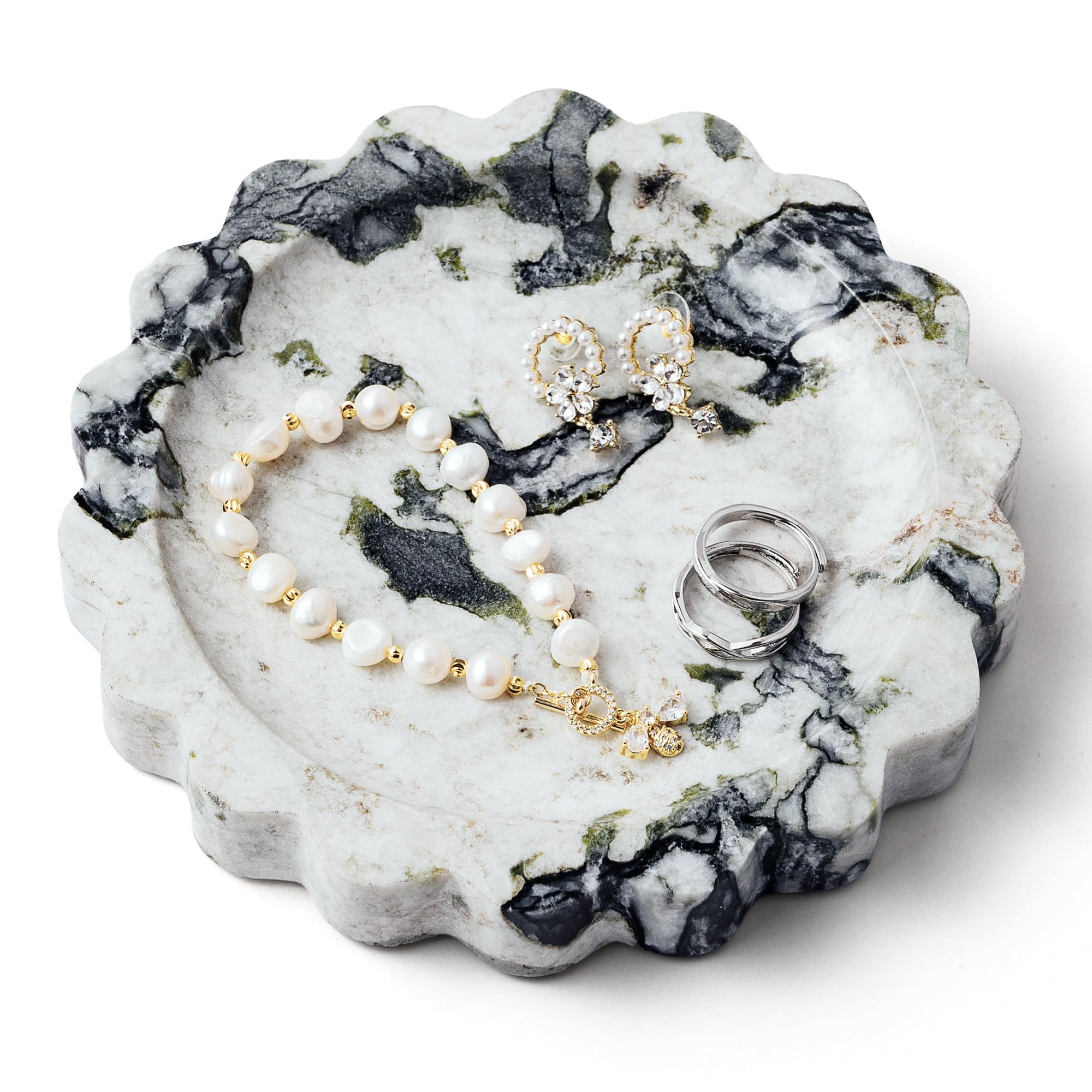 WORHE Calacatta Viola Marble Vanity Tray – Scalloped Round Jewelry Dish