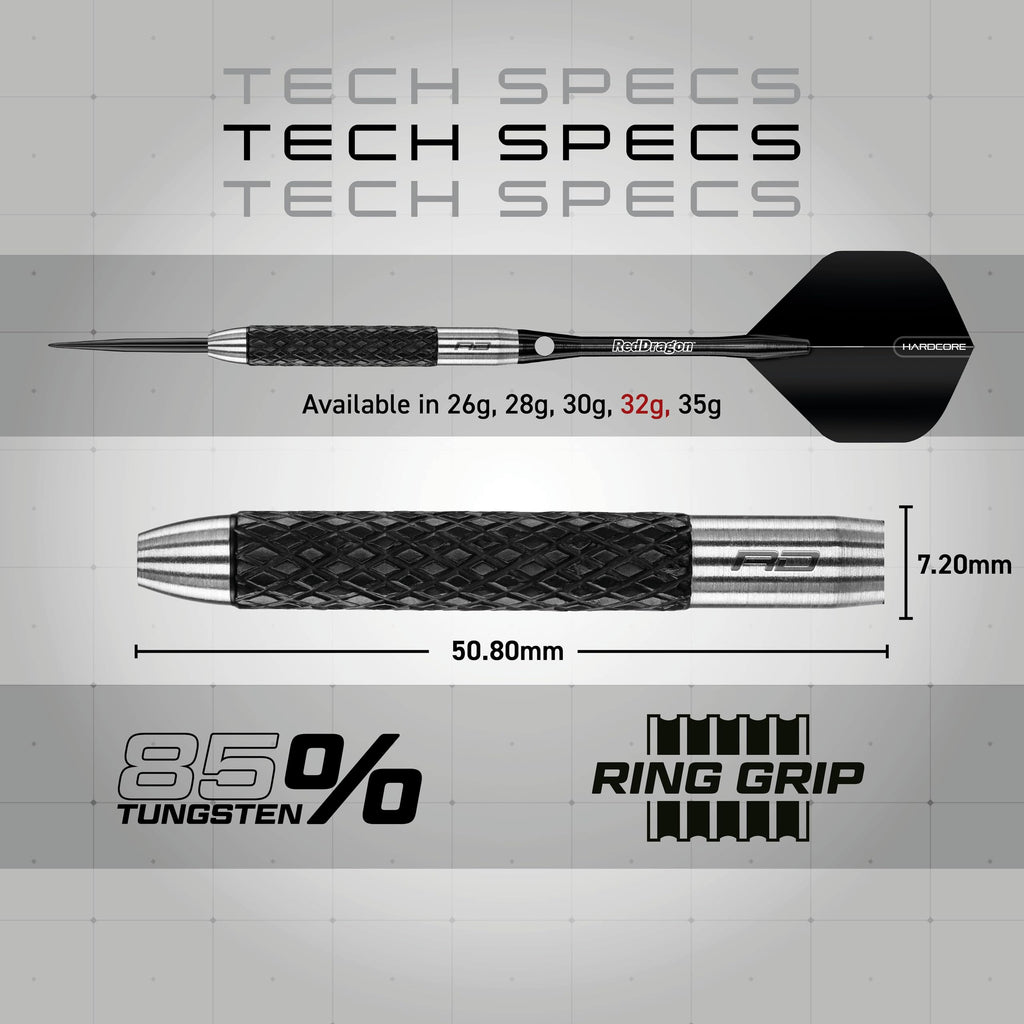 Red Dragon Rat 1 Tungsten Darts Set – 32g Heavy Knurl Grip Darts