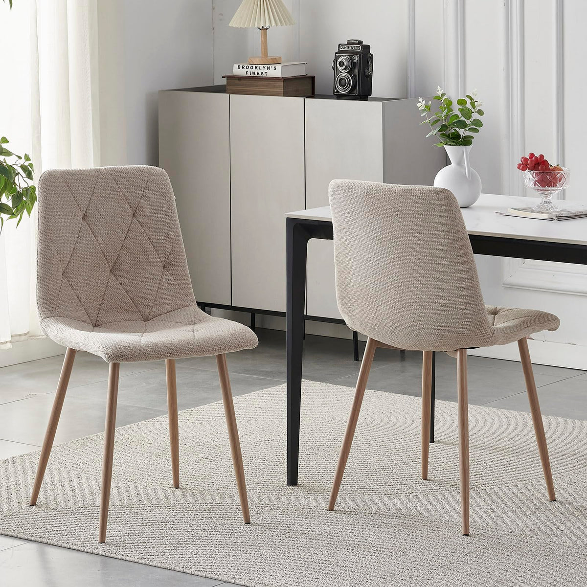 Set of 6 Dining Chairs for Dining Room, Fabric Kitchen Chairs Set, Beige - image 4