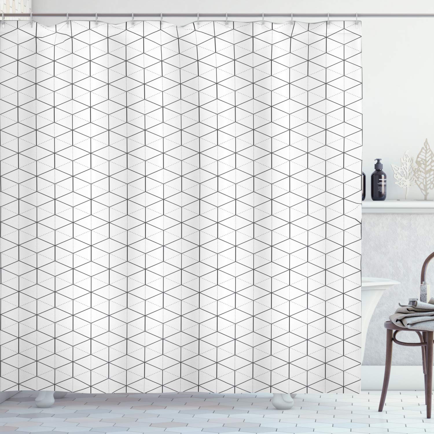 ABAKUHAUS Geometric Shower Curtain | Black and White Fabric, 94" Long