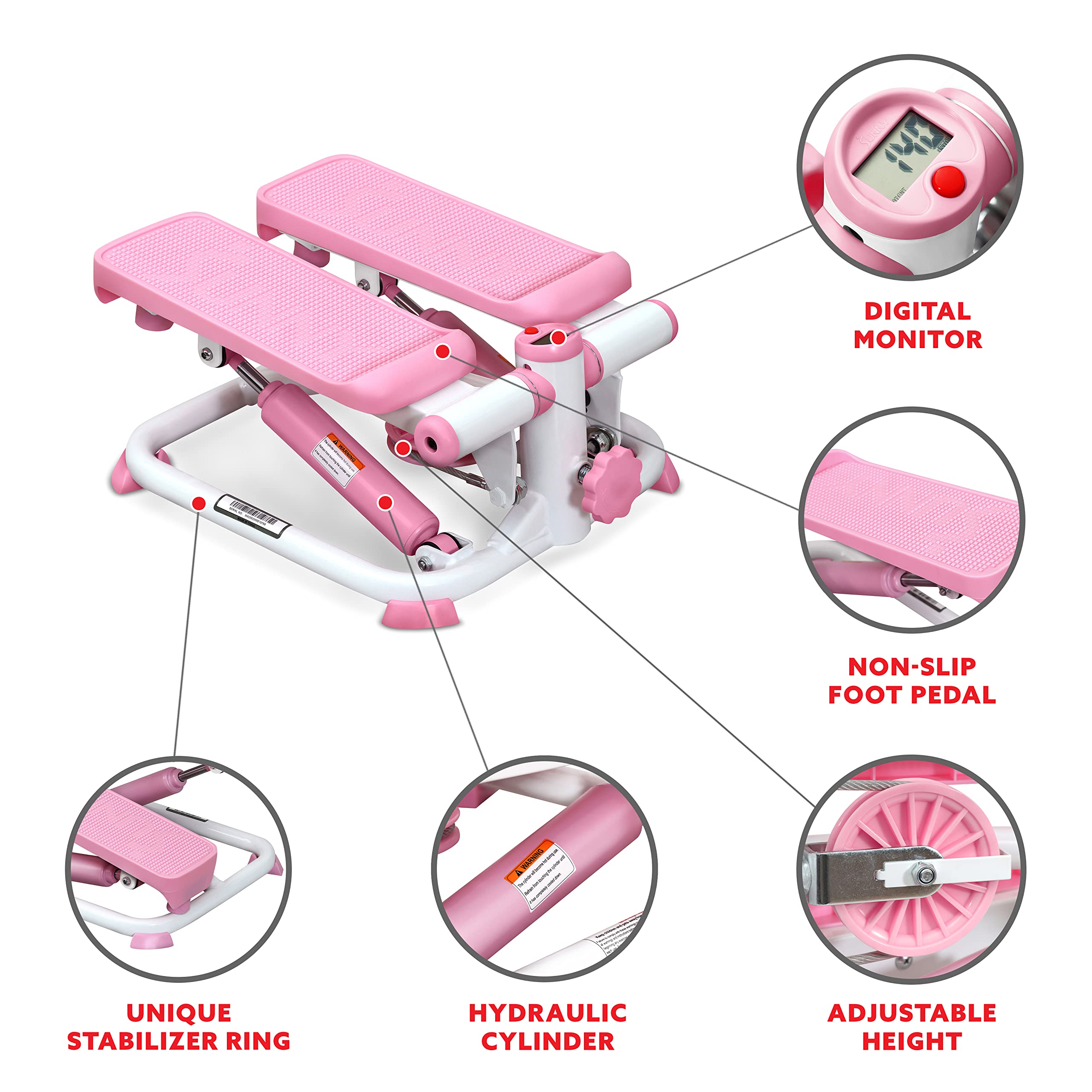 Sunny Health & Fitness Mini Stair Stepper – Portable Pink Exercise Machine