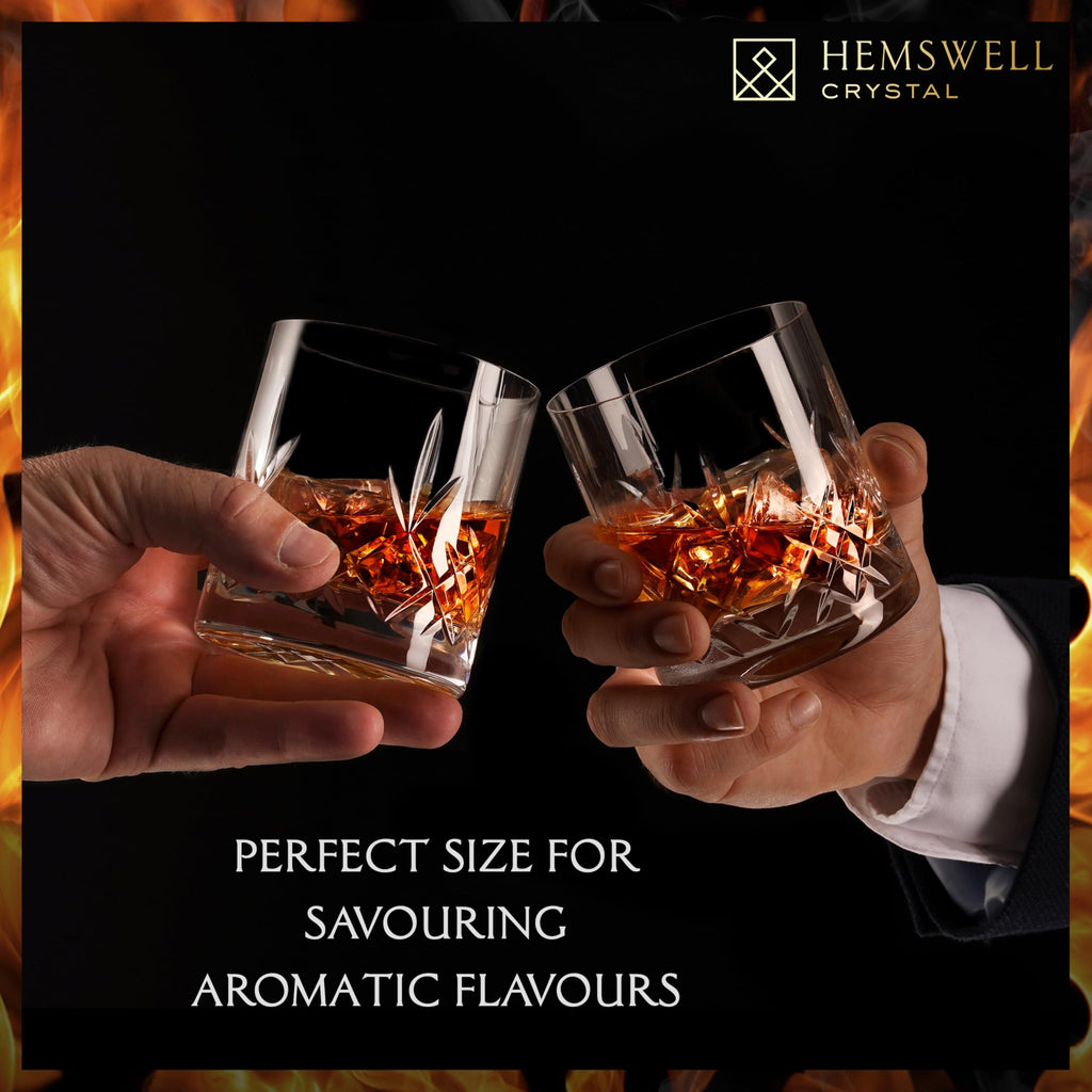 Hemswell Crystal Whisky Glasses Set of 2 | 310ml Hand-Cut Glass Tumblers