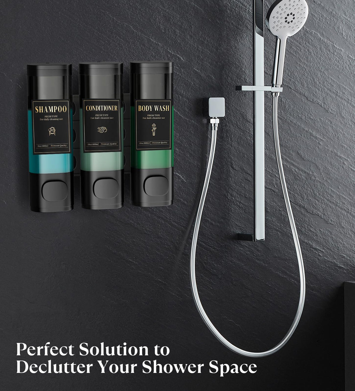 Luxspire Shampoo and Conditioner Dispenser, Shower Soap Dispenser 3-Chamber - image 2