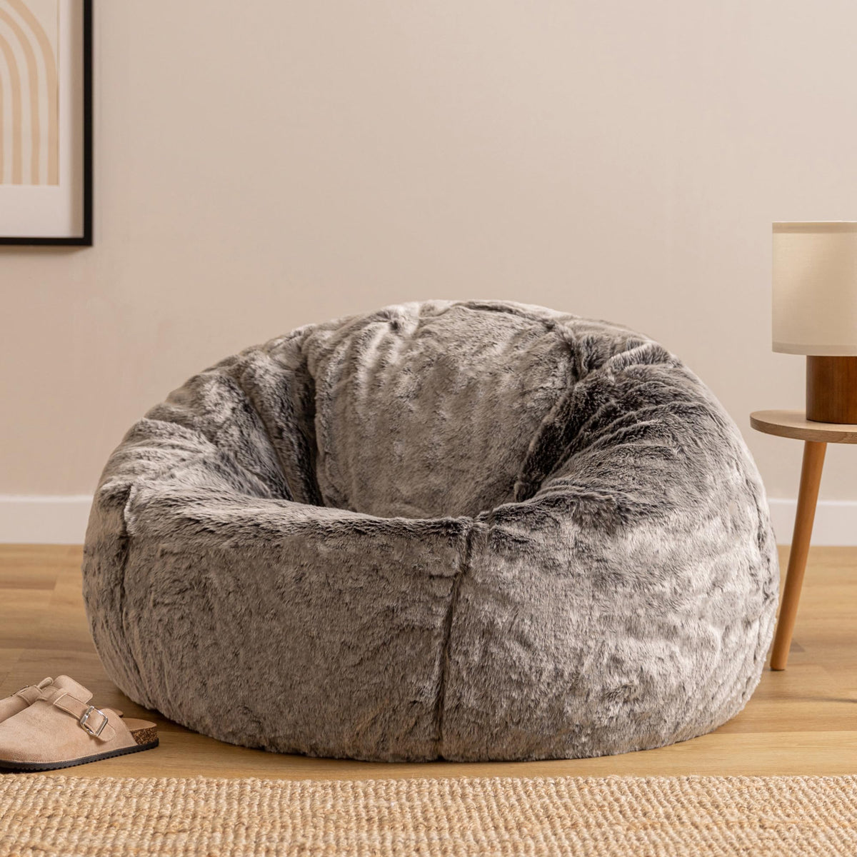 icon Kingston Faux Fur Fluffy Bean Bag with Filling Included, Grey - image 3
