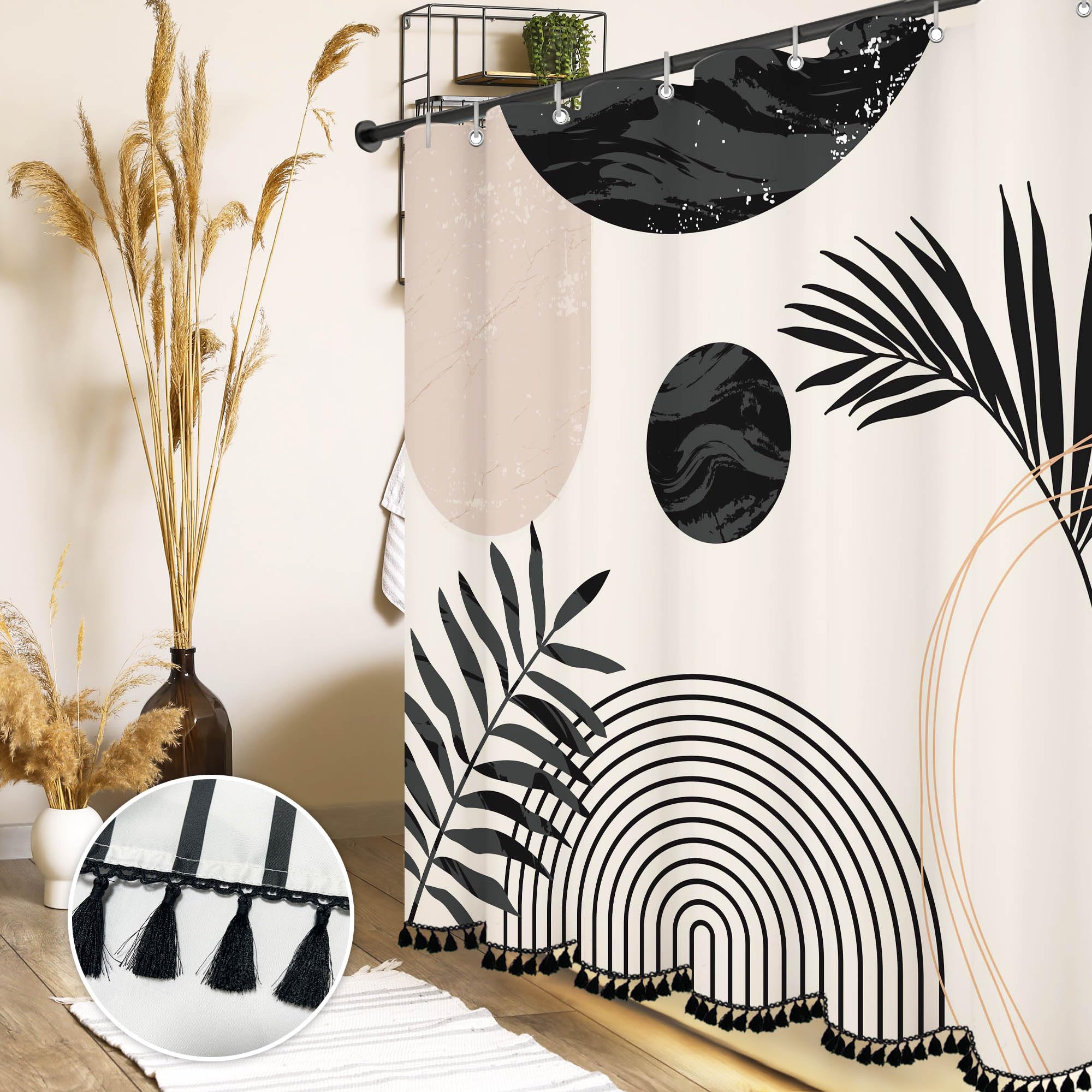 GiuMsi Boho Mid Century Leaf Shower Curtain - Waterproof Fabric with Hooks