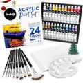 Chalkola 40-Piece Acrylic Paint Set with 24 Paints, 10 Brushes & 5 Canvases