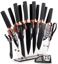 Nuovva 17-Piece Kitchen Knife Set with Block | Copper Stainless Steel