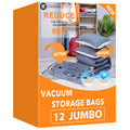 Vacuum Storage Bags 12 x Jumbo, Space Saver Sealer Compression Bags for Blankets, Comforters, Pillows, Clothes Storage