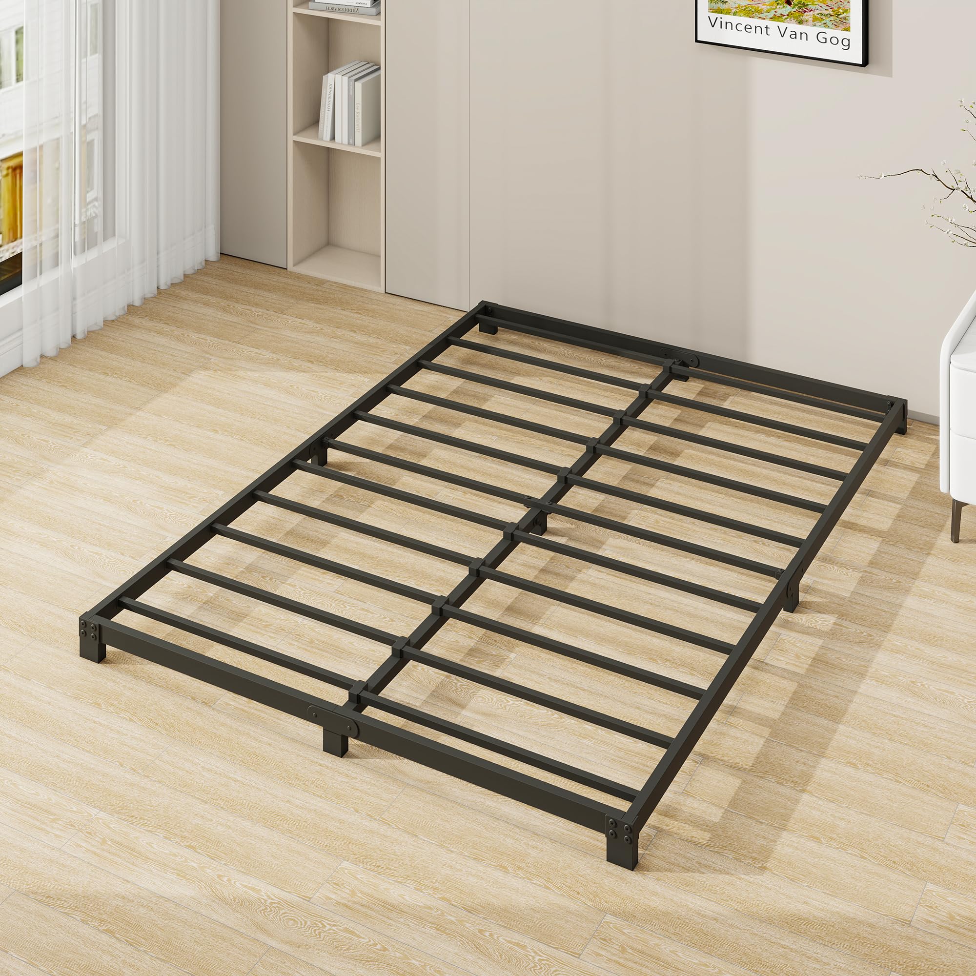 VERFARM 4ft6 Double Metal Bed Frame | Heavy Duty Low Platform Base