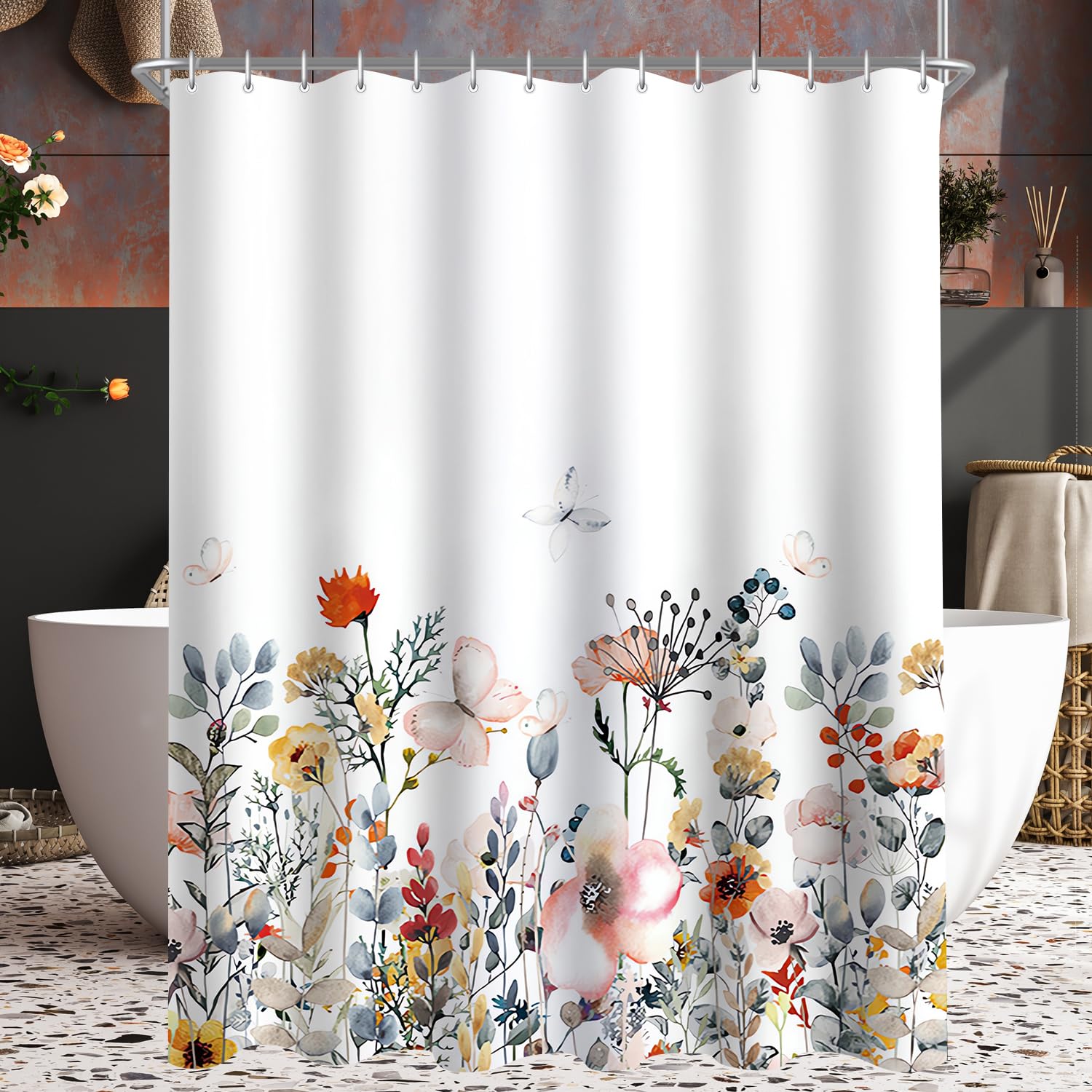 Jolof Store Floral Shower Curtain | Waterproof Mildew Resistant Polyester