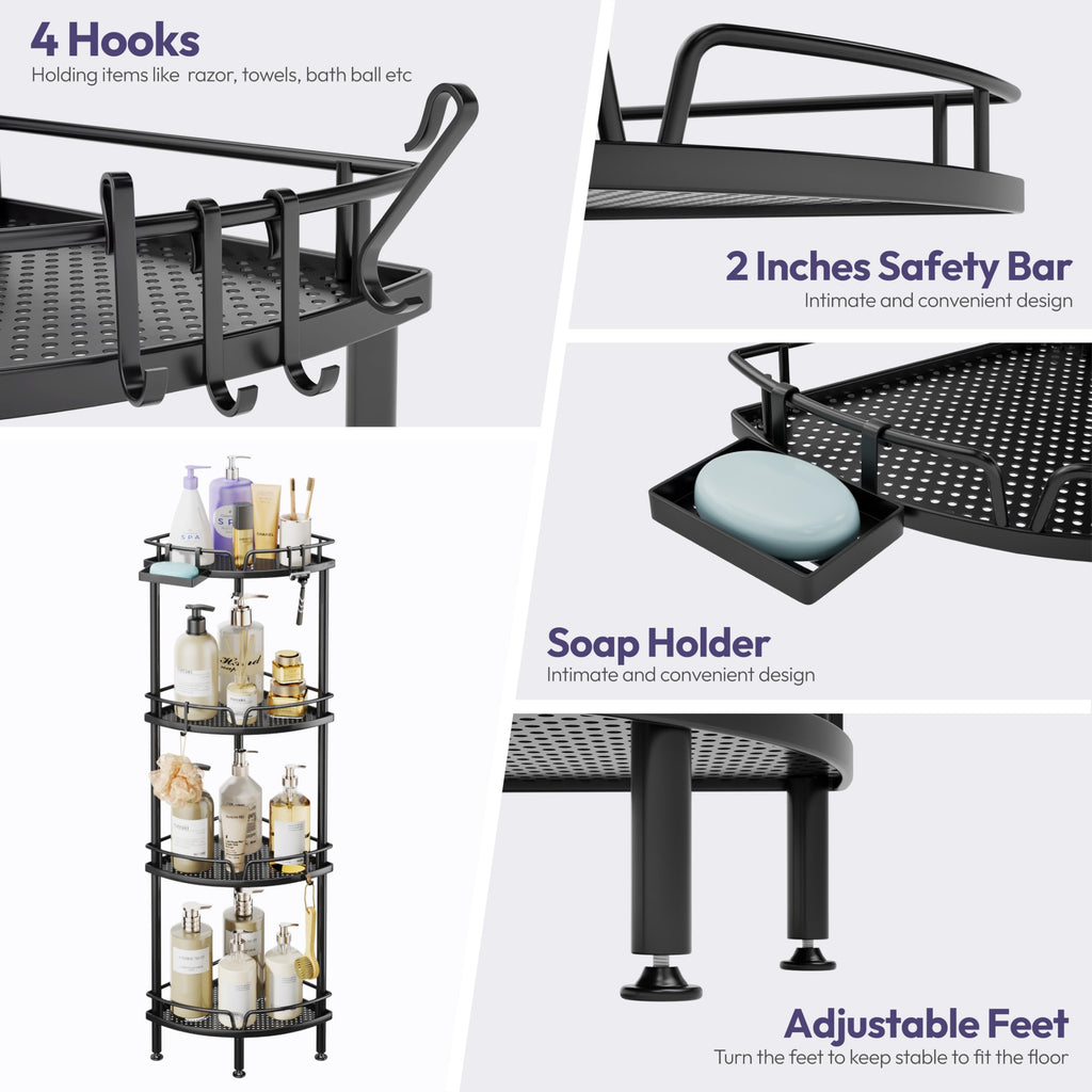 SWTYMIKI 4-Tier Corner Shower Caddy | Rustproof Standing Bathroom Shelf