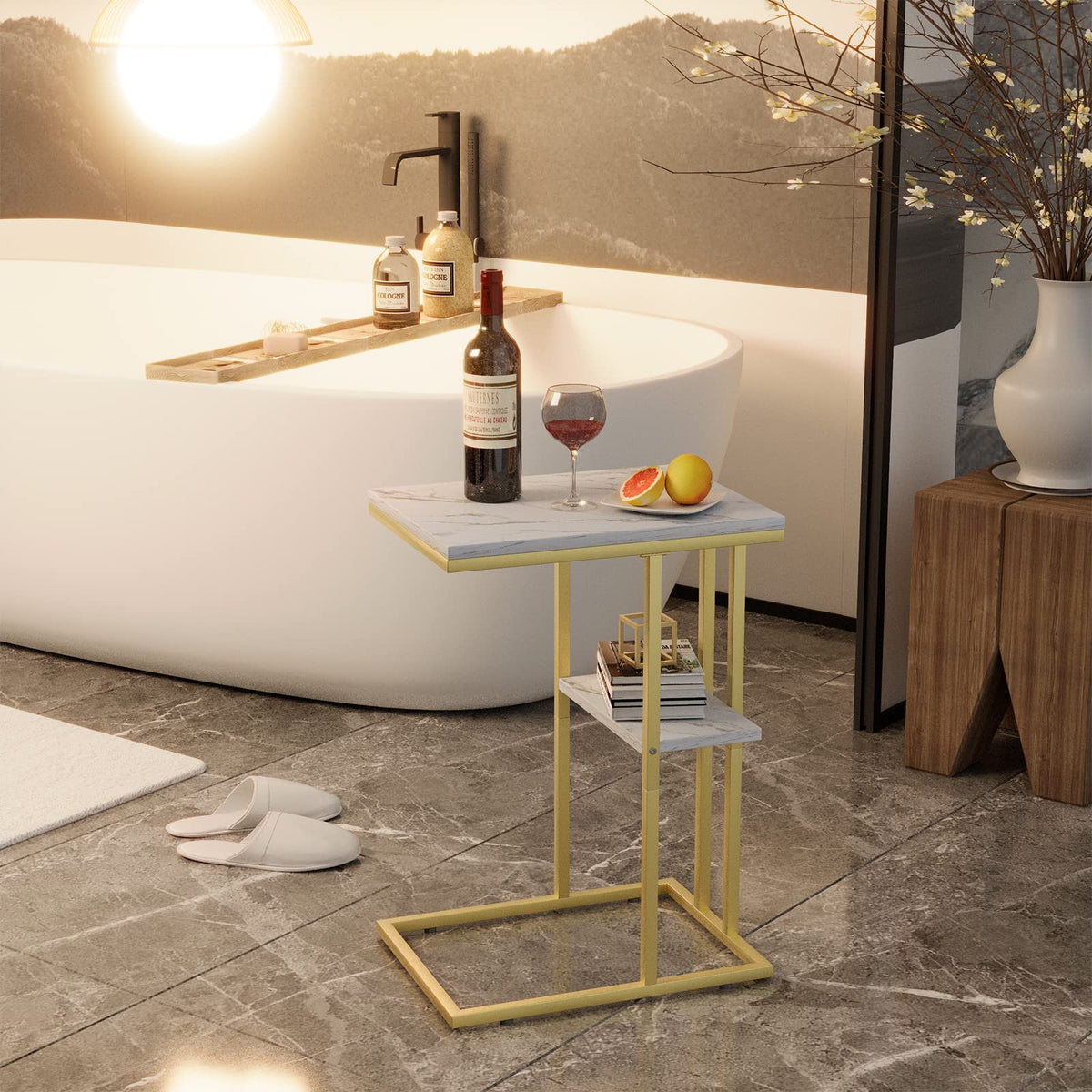 C Shaped End Table, Side Table, Sofa Table, Coffee Table Under Sofa, Small Couch Snack Tables, Bedside Tables with Metal Frame for Living Room - image 5