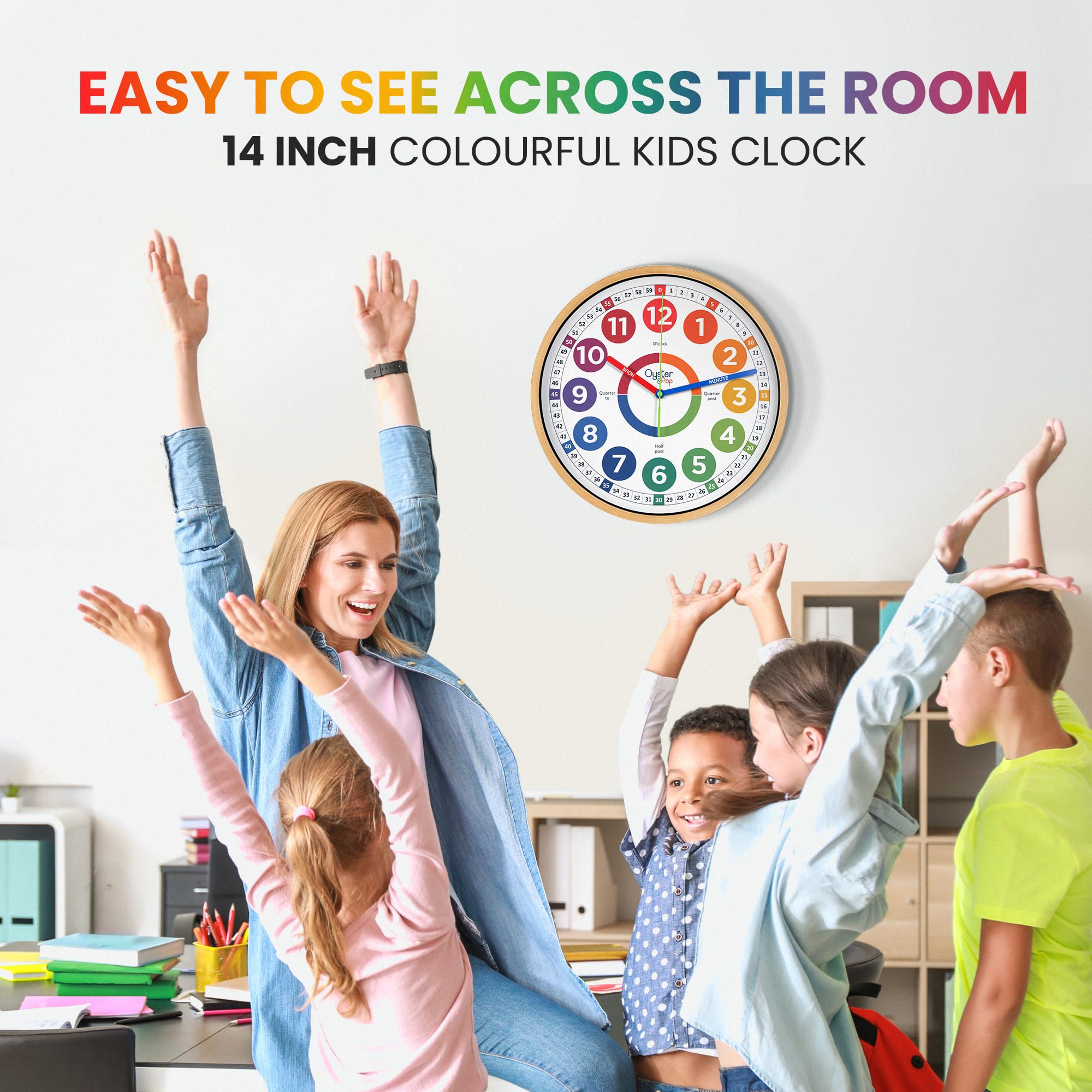 14 Inch Learning Clock – Silent Analog Teaching Wall Clock