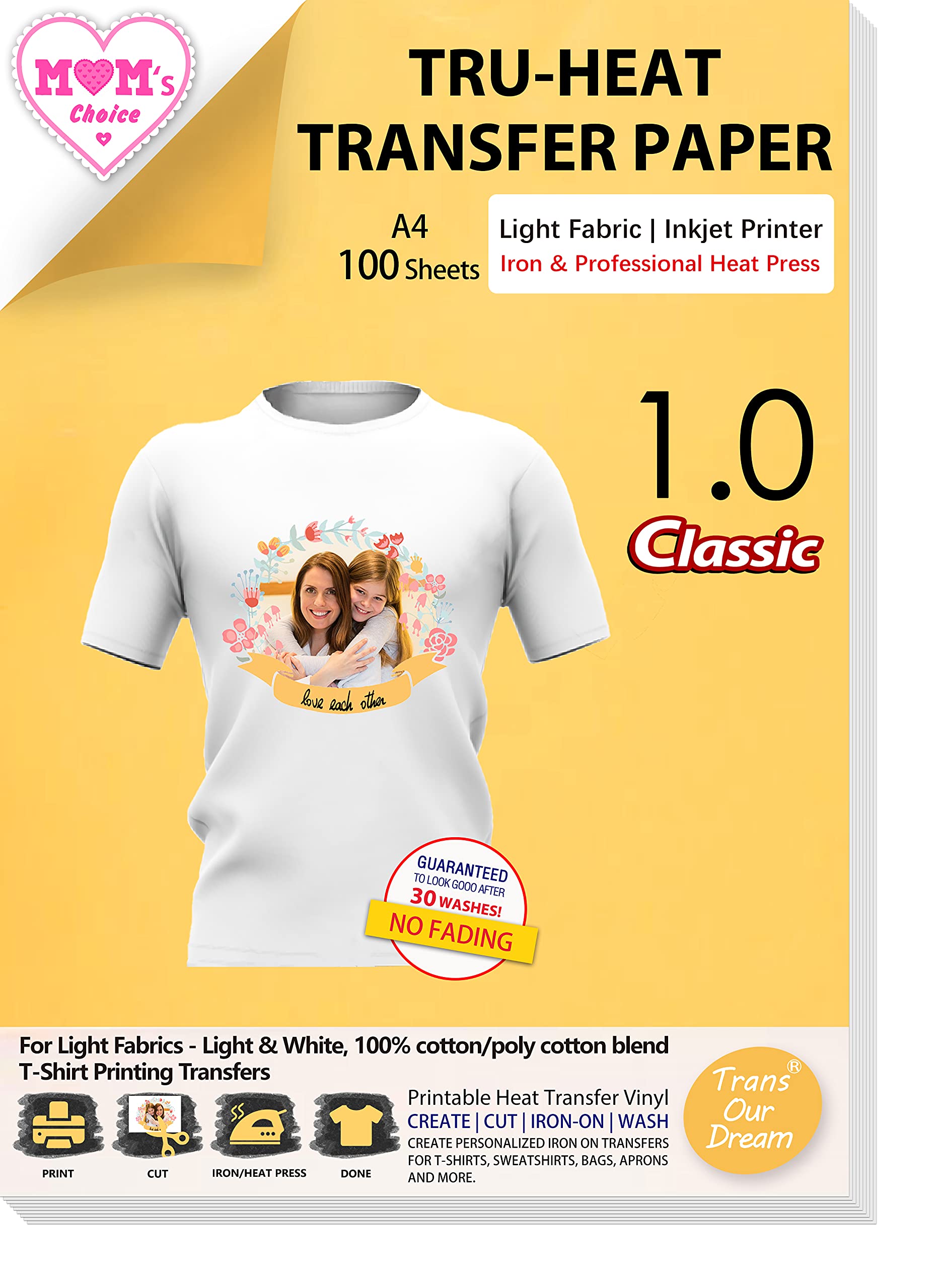 TransOurDream Inkjet Heat Transfer Paper for Light Fabric - 100 A4 Sheets