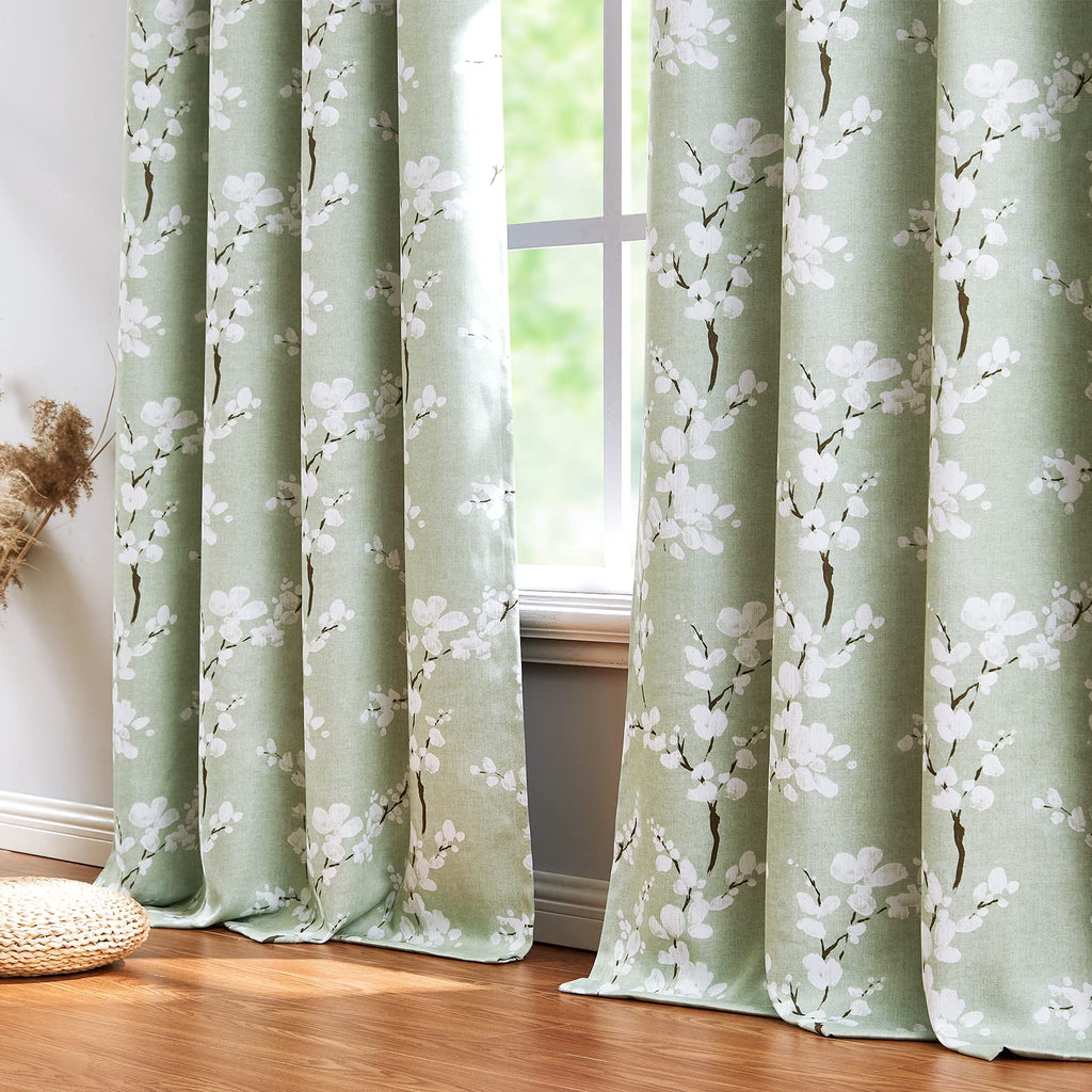Fmfunctex Green Floral Blackout Curtains | Thermal Eyelet Panels, 54" Drop
