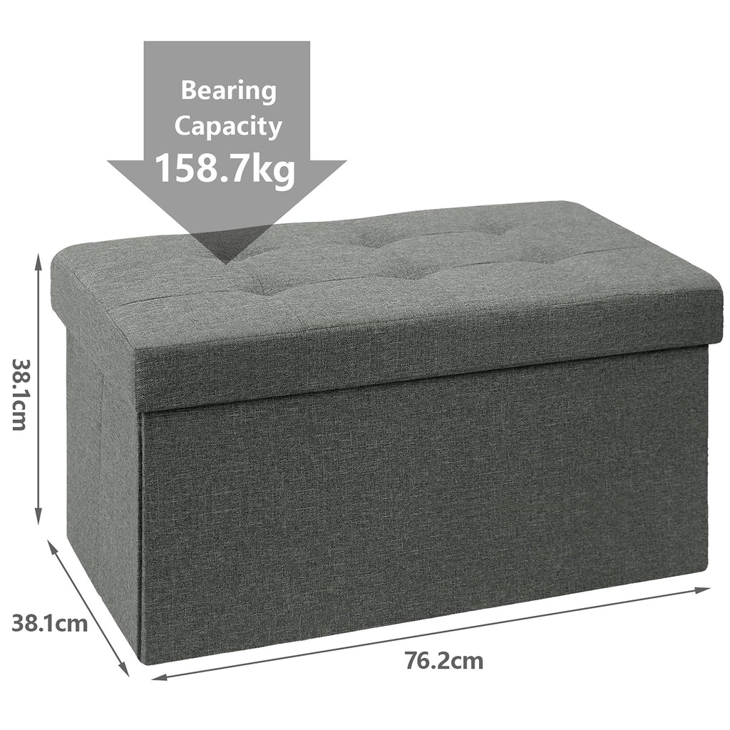 BRIAN & DANY Folding Storage Ottoman | Linen Footstool Bench - Dark Gray