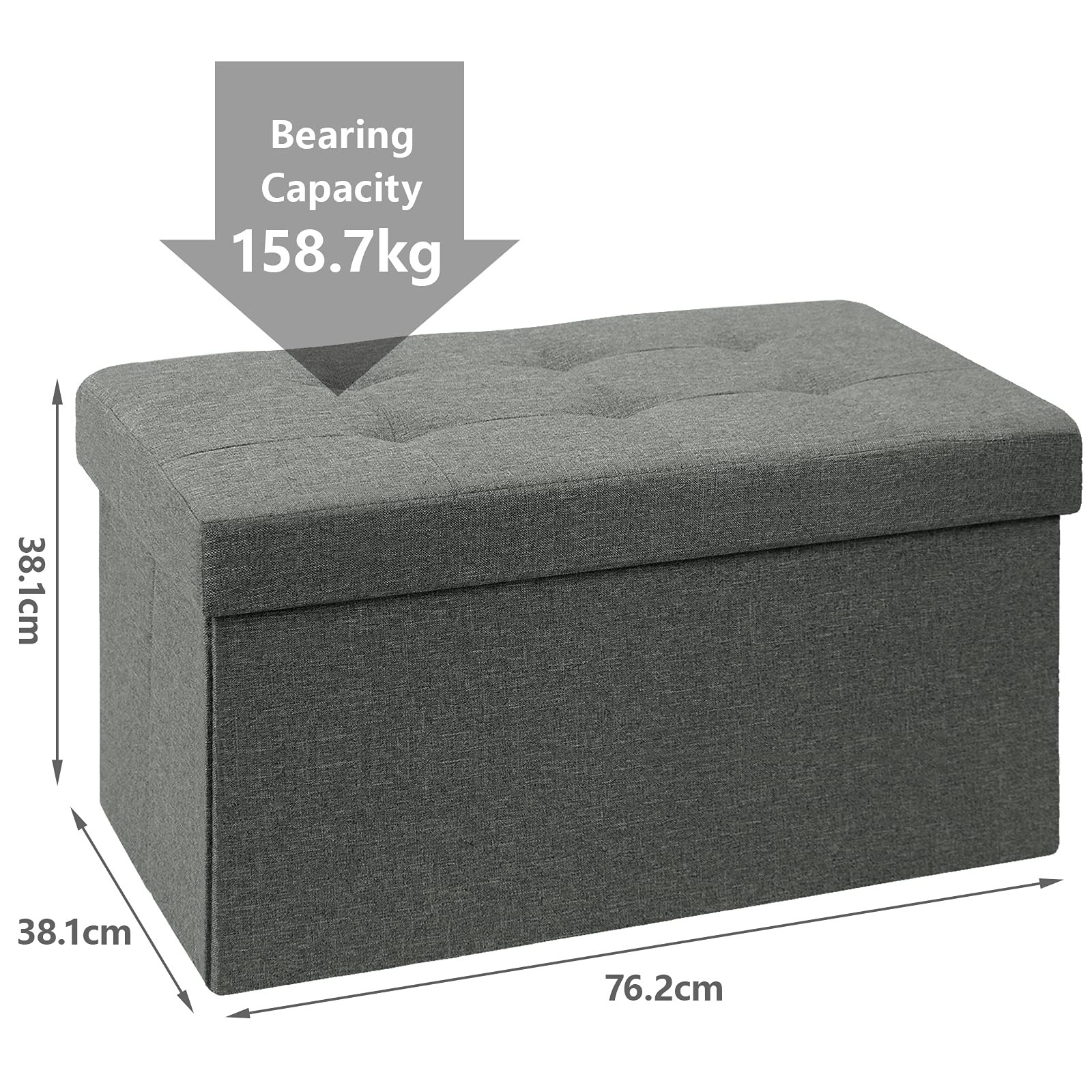 BRIAN & DANY Folding Storage Ottoman | Linen Footstool Bench - Dark Gray