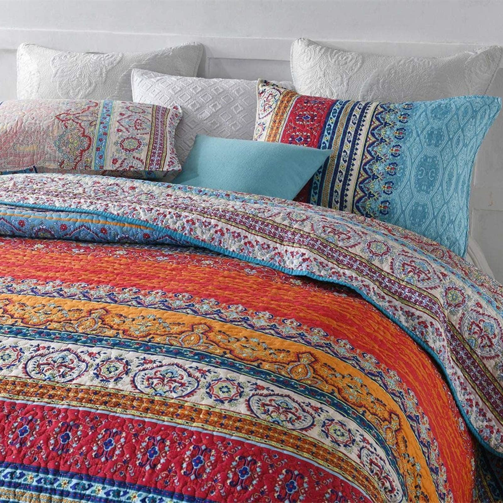 WONGS BEDDING King Bohemian Reversible Quilt | Soft Microfiber Bedspread