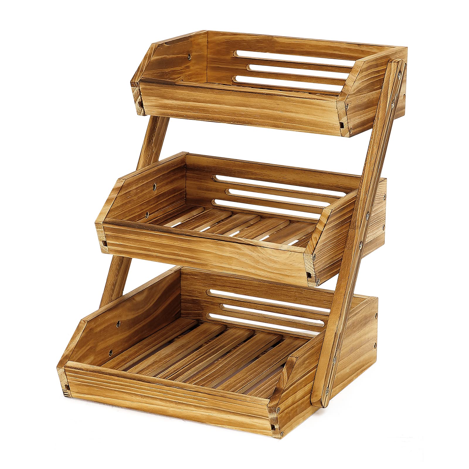 CALM COZY 3-Tier Wooden Fruit Basket – Bamboo Kitchen Vegetable Rack
