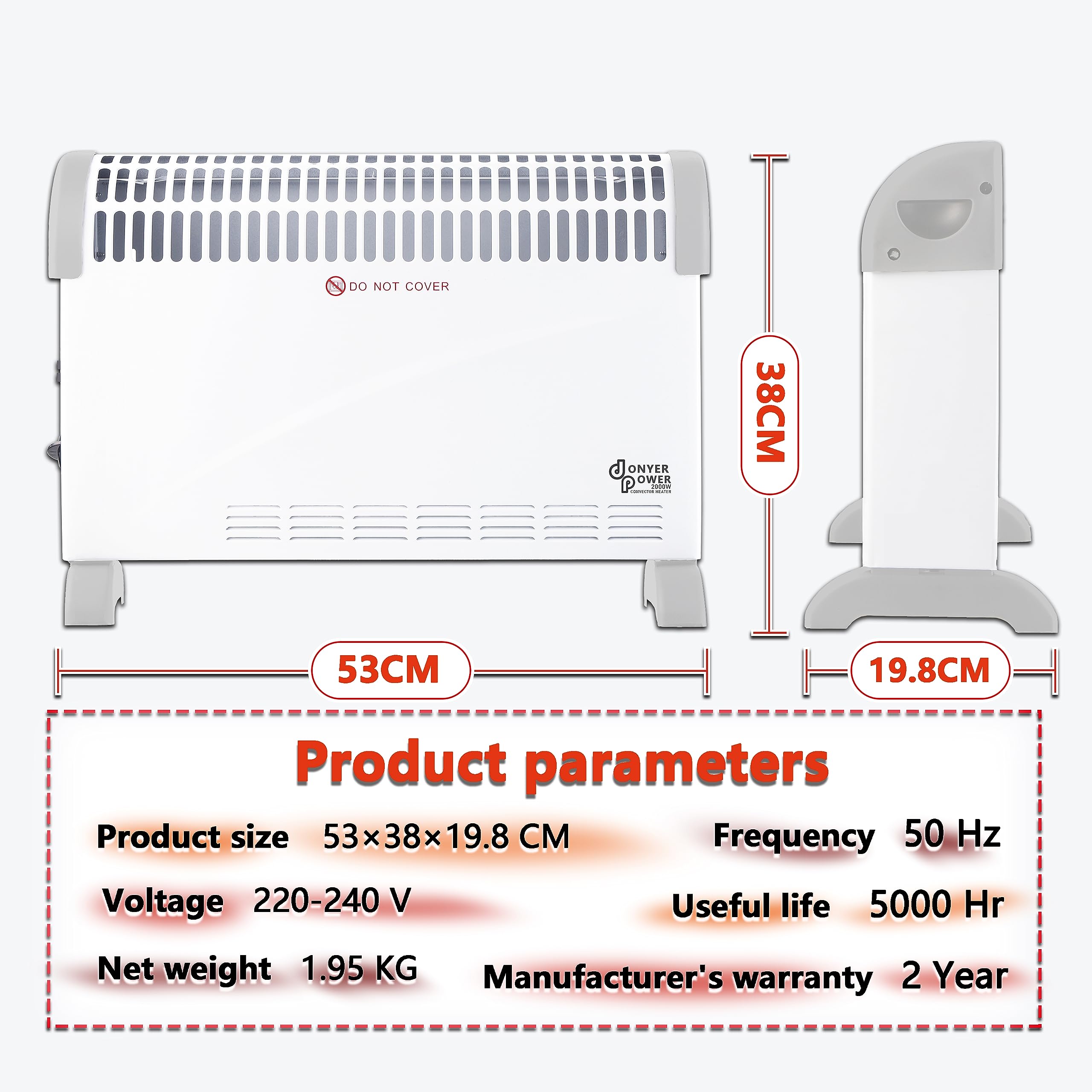 DONYER POWER 2000W Convector Radiator Heater with 24-Hour Timer