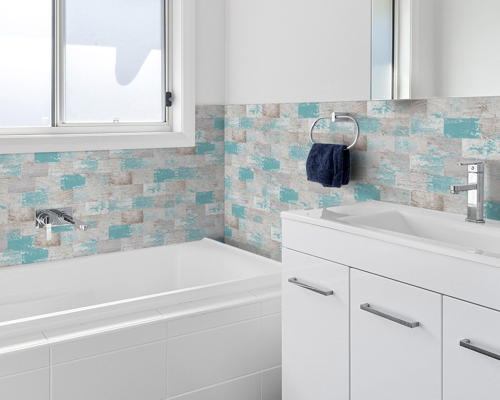 Dewoo Teal Peel and Stick Wall Tiles – 20-Pack Kitchen Backsplash Tiles
