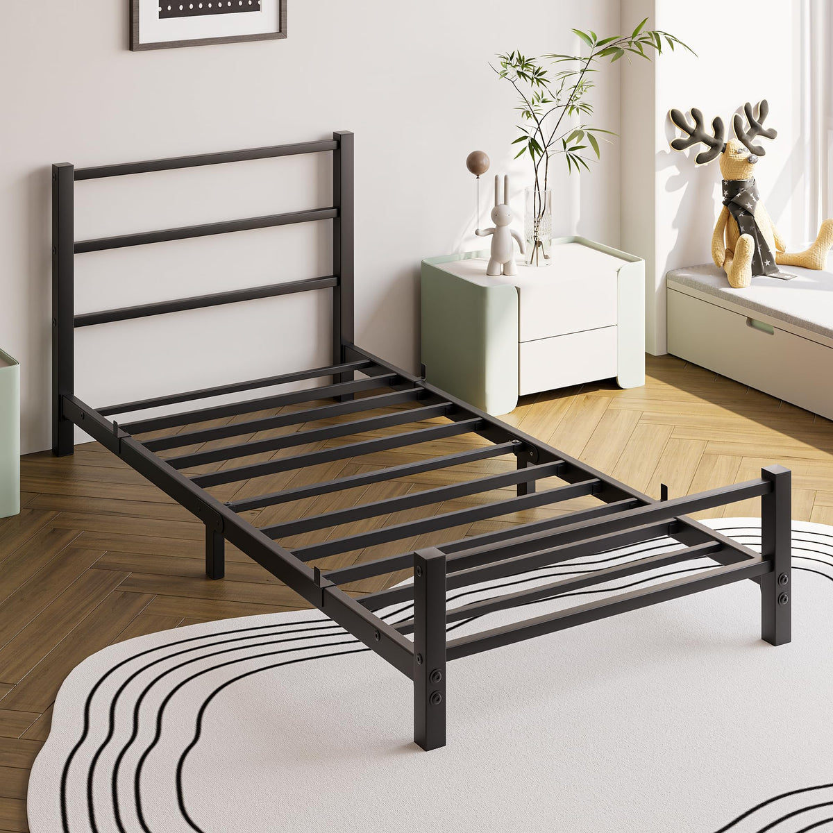 HAHRIR 16cm Low Profile 3ft Single Bed Frame with Metal Headboard, Black - image 5